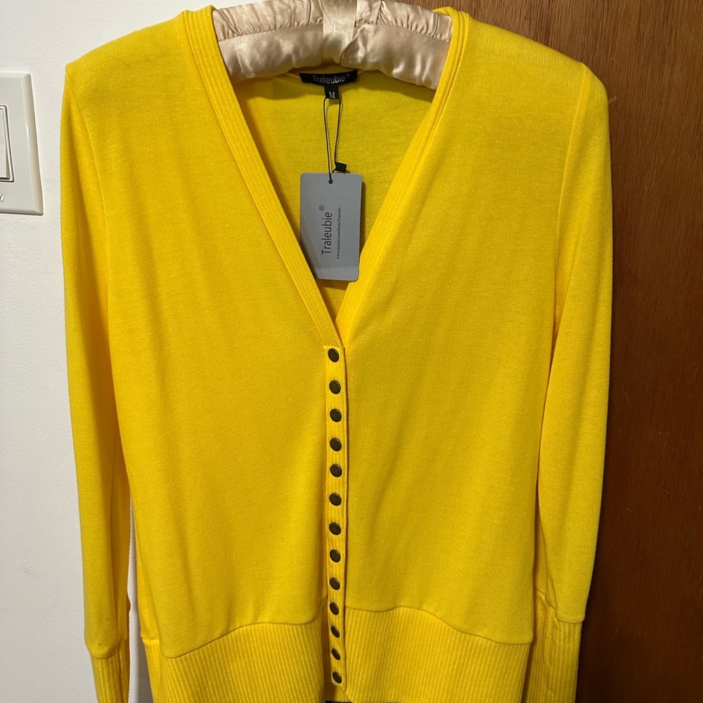 Tribal Yellow V-Neck Cardigan Sweater